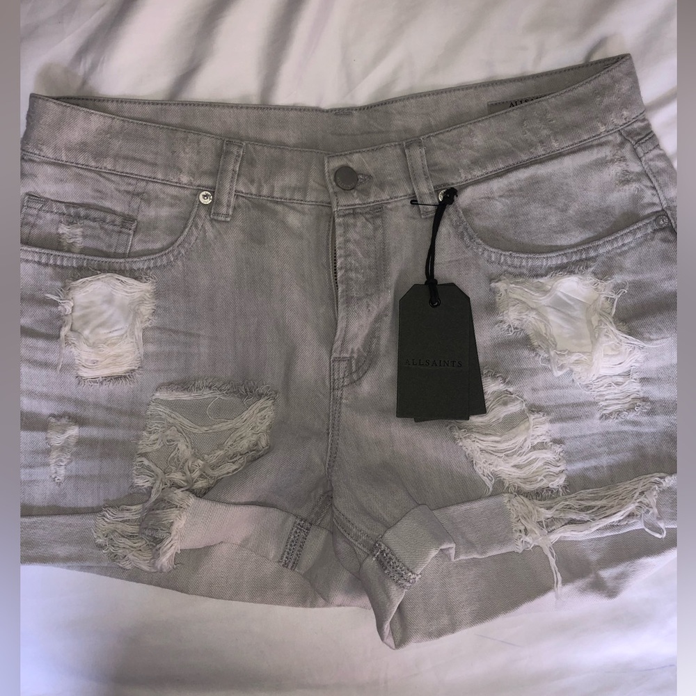 ALL SAINTS Pale Grey Denim Shorts